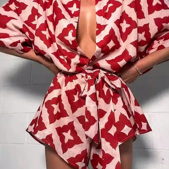 Multicolor Boho Women's Casual All-Over Print Batwing Jumpsuit - Picture 4 of 4